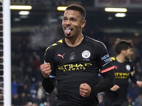 Manchester City's Gabriel Jesus celebrates scoring their second goal.