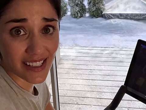 An actor is pictured in this screengrab from "The Gift That Gives Back" exercise bike commercial by Peloton obtained December 4, 2019.