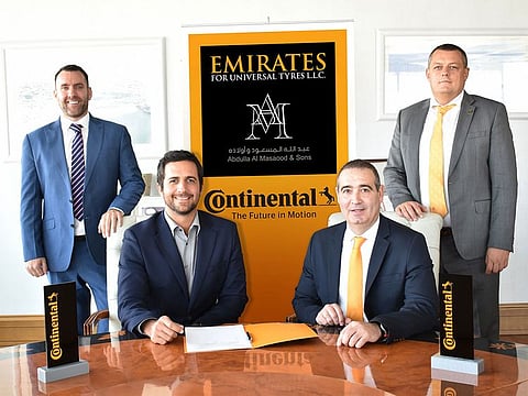 Shaun Smith, GM of EUT, Khalifa Al Masaood from AMS Group, Jon-Ander Garcia and Karel Kucera from Continental Middle East 