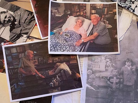  Various photographs of David Wisnia, an Auschwitz survivor, including some of his reunion with Helen Spitzer, a former lover, 72 years later, at his home in Levittown, Pa. on Nov. 2, 2019. 