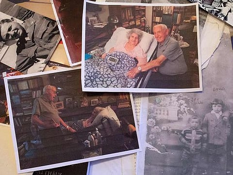  Various photographs of David Wisnia, an Auschwitz survivor, including some of his reunion with Helen Spitzer, a former lover, 72 years later, at his home in Levittown, Pa. on Nov. 2, 2019. 