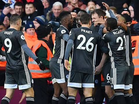 Leicester City celebrate against Aston Villa.