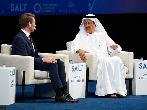 Damac Properties Chairman Hussain Sajwani speaking on the second day of the SALT Leadership Conference in Abu Dhabi.