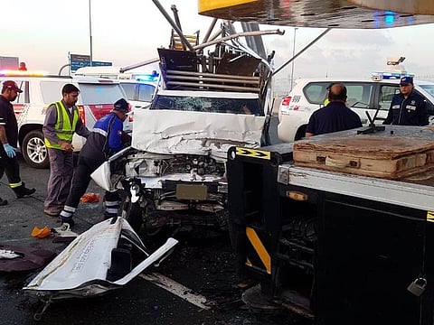 Brigadier Saif Muhair Al Mazroui, Director of the Dubai Police Traffic Department, said the accident happened at 5:30AM between a pick-up and a truck.