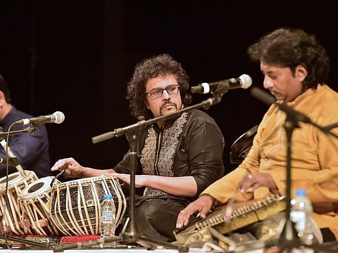 Pandit Bickram Ghosh and Ustad Rashid Khan perform live in concert at the Emirates International School, Dubai on 13th December, 2019. Photo Clint Egbert/Gulf News