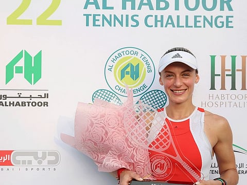 Ana Bogdan of Romania with the winner's trophy at Al Habtoor Tennis Challenge on Saturday. 