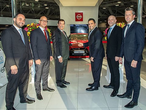 Thierry Sabbagh, Managing Director - Nissan Middle East, Michel Ayat, CEO of Arabian Automobiles, and other officials at the opening of the showroom