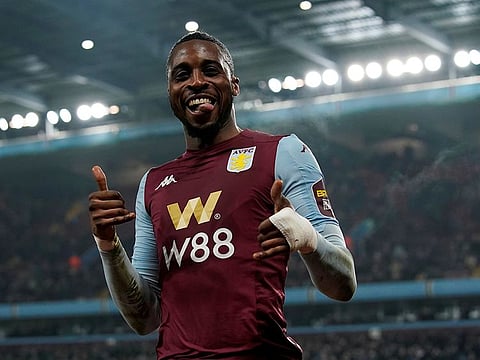 Aston Villa's Jonathan Kodjia celebrates scoring their fourth goal.