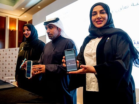 Dr Aisha Bin Bishr, Director General Smart Dubai, Hamad Obaid Al Mansoori, Director General of the UAE Telecomunication and Dr Rauda Al Saadi, Director General Abu Dhabi Digital Authority (ADDA), during the UAE PASS launch 
