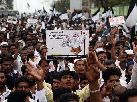 Protesters take part in a demonstration against India's new citizenship law in Chennai