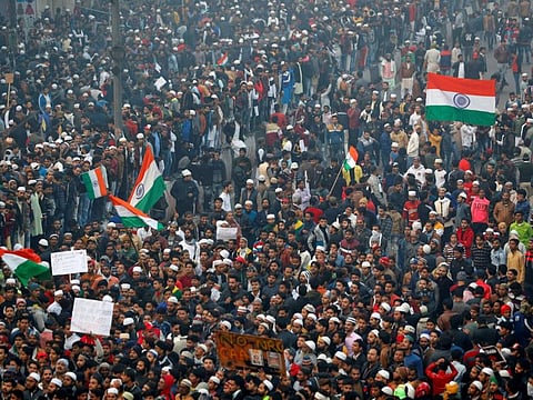 Demonstrators shout slogans during a protest against a new citizenship law in Jafrabad, an area of Delhi, India December 20, 2019. REUTERS/Danish Siddiqui