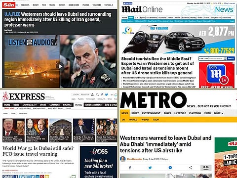 Following the killing of Iranian general Qasem Soleimani, British media are using Dubai and UAE as clickbait, telling readers that people should 'leave Dubai' as soon as possible