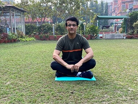 Ganguly shared this picture on Instagram where he can be seen sitting in a field after a fitness session.