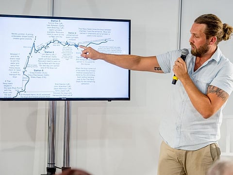 Nick Brown, Hero Diver who saved children Lives in Thaillande during a lecture at the Dubai International Exhibition Center. Dubai. Photo: Antonin Kélian Kallouche/Gulf News