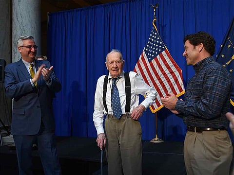 Bob Vollmer, centre, plans to report to work for the last time Feb. 6 as a surveyor for the Indiana Department of Natural Resources