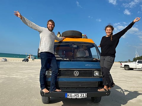 Sarah Voltz and Martin Scholz travelled 13,000km from Germany to Dubai in this 30-year-old van.