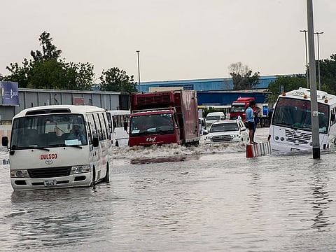 A flooded road in Al Quoz