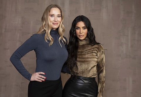 Jessica Jackson Sloan and Kim Kardashian pose for a portrait at the 2020 Winter TCA to promote "The Justice Project", in Pasadena, Calif on Jan 18, 2020.