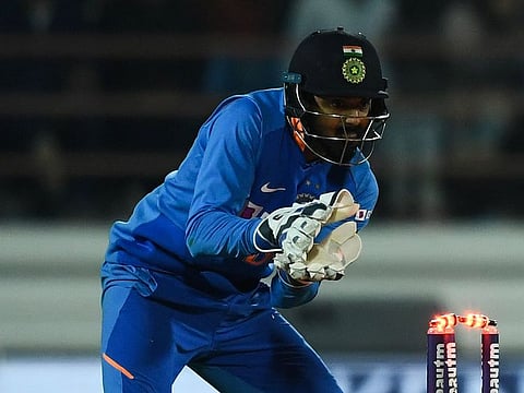KL Rahul in action behind the stumps for India.