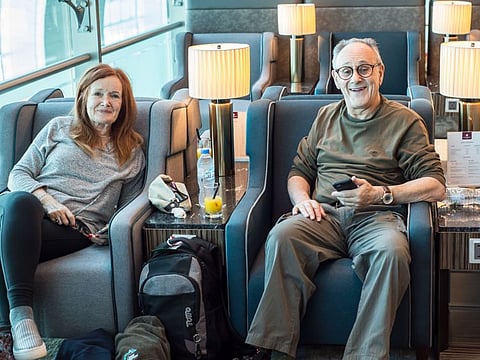 Passengers Helen and David Lewis  at the newly opened Plaza Premium Lounge at Terminal 3. Photo: Virendra Saklani/Gulf News