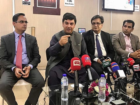Ahmed Amjad Ali (second left), Pakistan Consul General in Dubai; Gyan Ghand, Deputy Consul General (left); Ashique Hussain and Abdul Wahab Shaikh during a media briefing at the consulate premises on Monday.