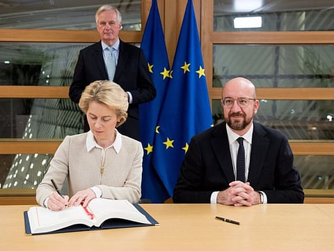 Brexit deal being signed by EU officials