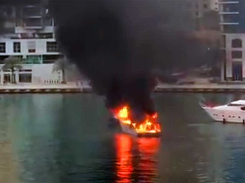 Firefighters tackle flames on a yacht in Dubai Marina on Friday morning, January 24, no injuries reported  