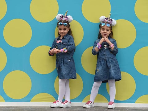 ( L TO R) Rose Hanoun and  Lour Hanoun (Palestine) during the UAE’s twins, triplets and multiples community is all set to meet in Dubai after a gap of six years  the event organized TwinsPlus Arabia,  an online community support group for the tribe at Burj Park on 24 JAN 2020  photo; Atiq Ur Rehman /Gulf News