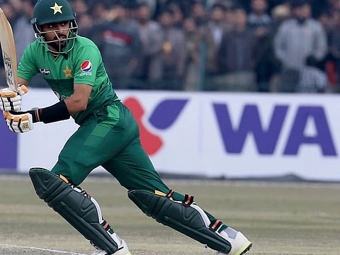 Babar Azam turns one to square leg during his match-winning innings of 66 against Bengladesh on Saturday.