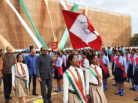 Consul General of Indian Vipul inspecting the parade at the Republic Day celebrations at Indian High School