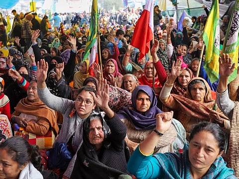 New Delhi: Women raise slogans during a protest against Citizenship (Amendment) Act and NRC at Shaheen Bagh in New Delhi, Wednesday, Jan. 15, 2020. (PTI Photo)(PTI1_15_2020_000067B)