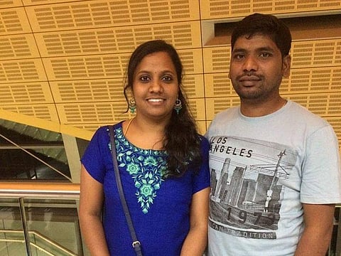 Sindhu Dhanaraj with her husband before the road accident