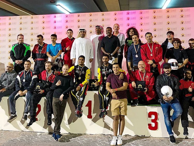 Competitors after the Al Forsan Endurance Karting Race 