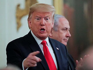 U.S. President Donald Trump and Israel's Prime Minister Benjamin Netanyahu discuss a Middle East peace plan proposal during a joint news conference in the East Room of the White House in Washington.