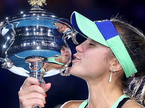 Sofia Kenin of the United States savours her moment of triumph at the Australian Open on Saturday.