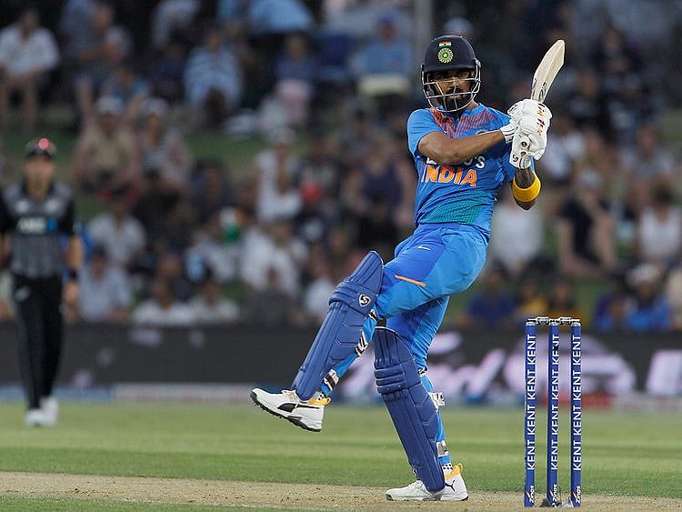 India’s KL Rahul plays a shot during the fifth T20 match against New Zealand at Bay Oval in Mount Maunganui.