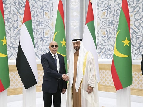 HH Shaikh Mohamed bin Zayed Al Nahyan with President Mohammad Ould Ghazouani of Mauritania 