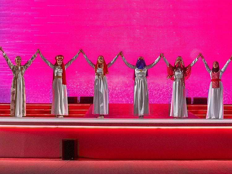 Performers during the opening ceremony of the fifth edition of Arab Women Sports Tournament (AWST) on Sunday