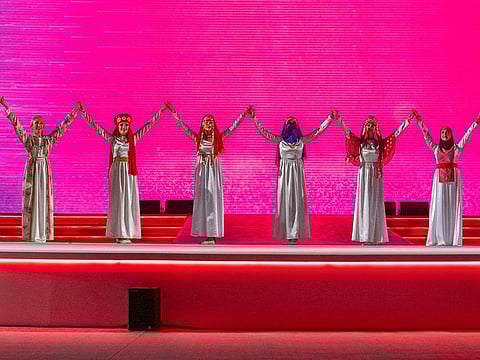 Performers during the opening ceremony of the fifth edition of Arab Women Sports Tournament (AWST) on Sunday