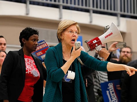 Democratic presidential candidate Senator Elizabeth Warren speaks at a caucus in Des Moines, Iowa, U.S., February 3, 2020. 