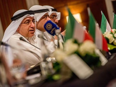 Left to Right, HE Mohammed Boushehri, Undersecretary of Ministry of Electricity and Water in Kuwait, during the press conference with the Kuwaiti consulate at the Jumeirah Emirates Towers in the Godolphin ballroom, Dubai.