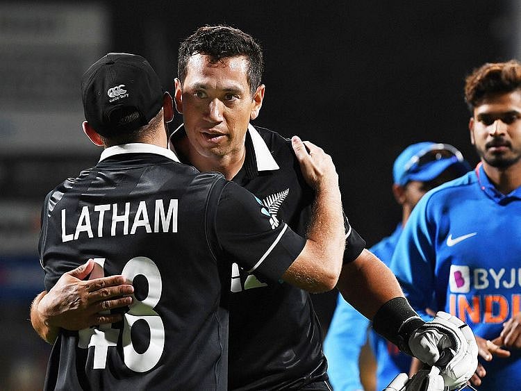 Ross Taylor hugs his captain Tom Latham at the end of the ODI win over 