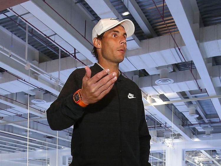 Spain's Rafael Nadal speaks during an interview about his new Rafa Nadal Tennis Academy in Kuwait City 
