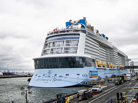 The Royal Caribbean Cruise Ship Anthem of the Seas is docked at Cape Liberty port on February 7, 2020 in Bayonne, New Jersey. At least two dozen Chinese citizens aboard of Royal Caribbean cruise were screened for coronavirus, and four were taken to a nearby hospital.   