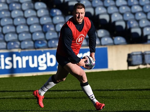 Scotland's captain and full-back Stuart Hogg participates in the captain's run training session at Murrayfield Stadium in Edinburgh, on February 7, 2020, on the eve of the Six Nations rugby union match between Scotland and England.