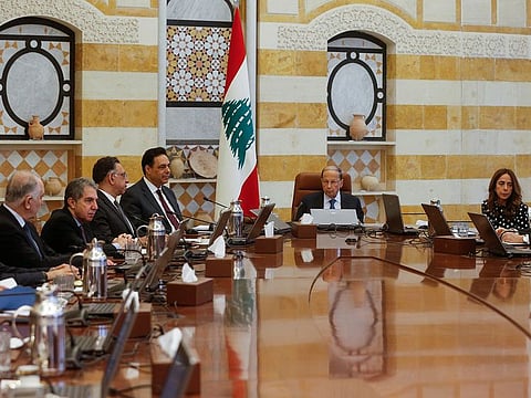 Lebanon's President Michel Aoun heads a cabinet meeting at the presidential palace in Baabda
