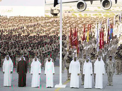 The grand ceremony marking the return of UAE soldiers from Yemen at the Zayed Military City in Abu Dhabi on Sunday.