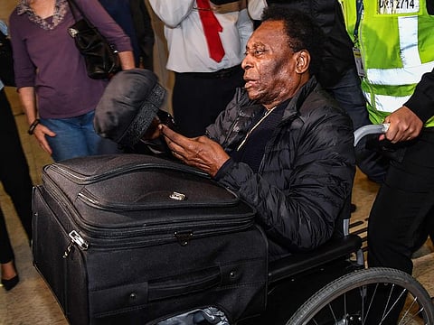 In this file photo taken on April 09, 2019 Brazilian football great Pele arrives at Guarulhos International Airport, in Guarulhos some 25km from Sao Paulo, Brazil. 