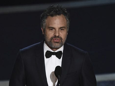 Mark Ruffalo presents the award for best documentary feature at the Oscars on Sunday, Feb. 9, 2020, at the Dolby Theatre in Los Angeles. 
