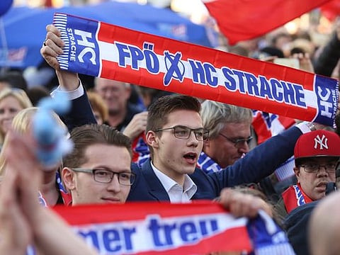 Supporters of Heinz-Christian Strache, Jorg Haider’s successor as leader of the far-right Freedom Party of Austria, in Vienna in October 2017.